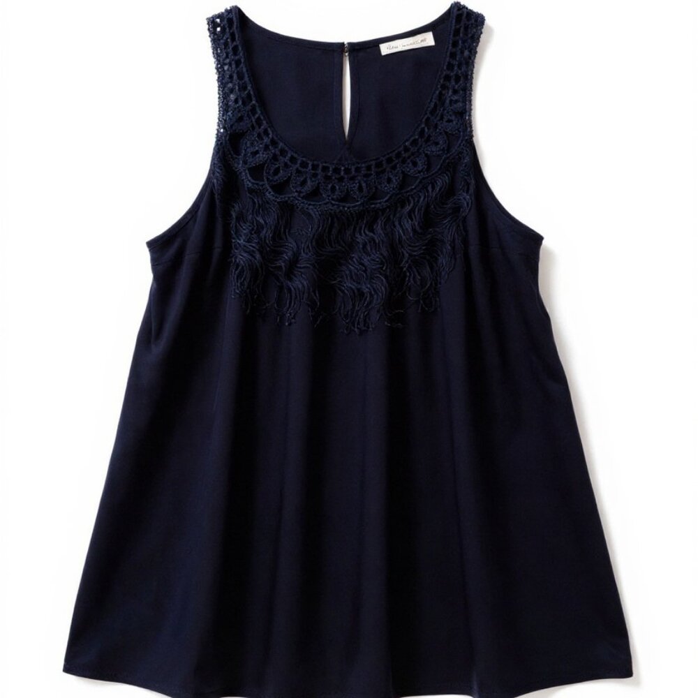 $10 SALE  Women's Navy Fringed Scoop Neck Sleeveless Blouse Size S